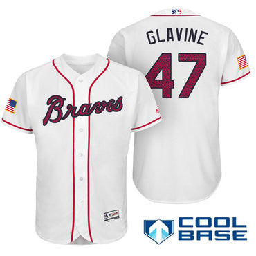 Tom Glavine #47 Atlanta Braves Majestic Mens Stars Stripes Fashion Independence Day Limited Cool Base Jersey - White
