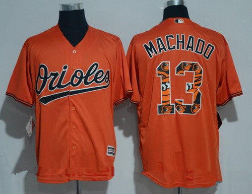 Manny Machado #13 Baltimore Orioles Majestic Mens Team Logo Ornamented Limited Cool Base Jersey - Orange