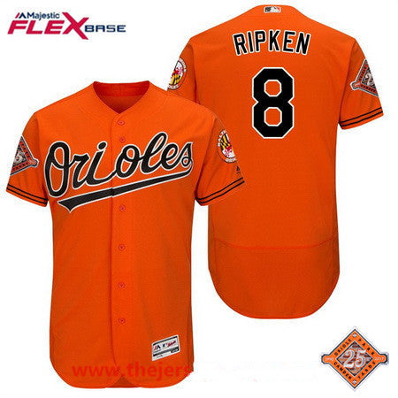 Cal Ripken #8 Baltimore Orioles Majestic Mens Retired 25Th Patch Limited Flex Base Jersey - Orange