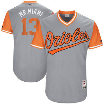Manny Machado #13 Baltimore Orioles Majestic Mens 2017 Mr Miami Players Weekend Authentic Jersey - Gray