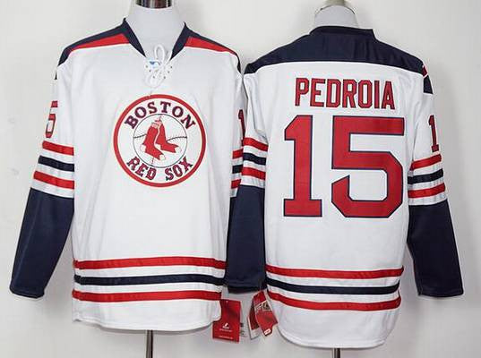 Dustin Pedroia #15 Boston Red Sox Mens Home Long Sleeve Limited Baseball Jersey - White