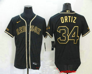 David Ortiz #34 Boston Red Sox Nike Mens Gold Limited Flex Base Jersey - Black
