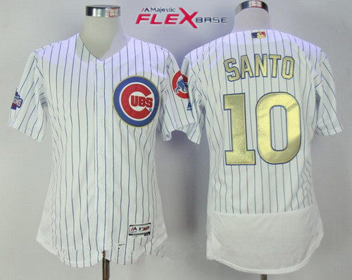 Ron Santo #10 Chicago Cubs Majestic Mens 2017 Retired World Series Champions Gold Limited Flex Base Jersey - White