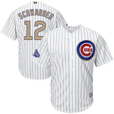 Kyle Schwarber #12 Chicago Cubs Majestic Mens 2017 World Series Champions Gold Limited Cool Base Jersey - White
