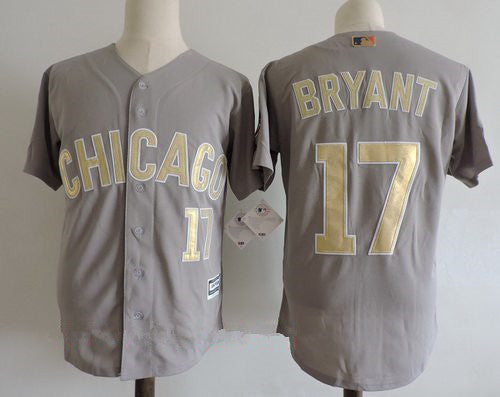 Kris Bryant #17 Chicago Cubs Majestic Mens 2017 White Edge World Series Champions Limited Flex Base Jersey - Gray Gold
