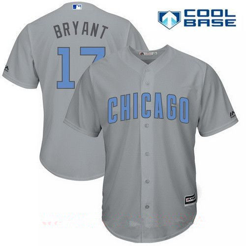 Kris Bryant #17 Chicago Cubs Majestic Mens Baby Blue Fathers Day Limited Cool Base Jersey - Gray