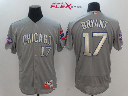 Kris Bryant #17 Chicago Cubs Majestic Mens 2017 World Series Champions Gold Limited Flex Base Jersey - Gray
