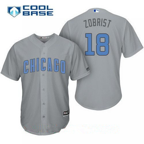 Ben Zobrist #18 Chicago Cubs Majestic Mens Baby Blue Fathers Day Limited Cool Base Jersey - Gray