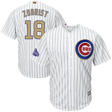 Ben Zobrist #18 Chicago Cubs Majestic Mens 2017 World Series Champions Gold Limited Cool Base Jersey - White