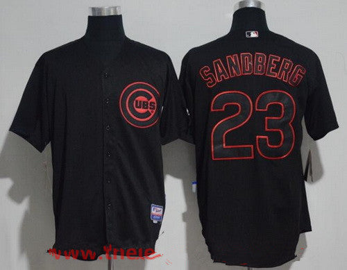 Ryne Sandberg #23 Chicago Cubs Majestic Mens Lights Out Pinstripe Limited Cool Base Jersey - Black