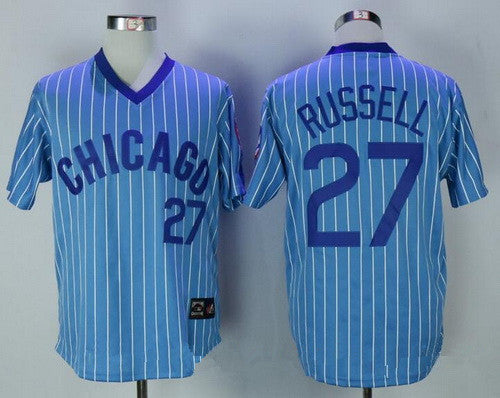 Chicago Cubs #27 Russell Mens 1988 Addison Pullover Cooperstown By Majestic Limited Jersey - Light Blue