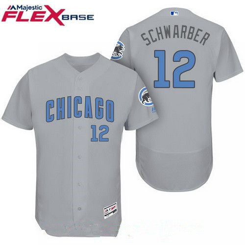 Kyle Schwarber #28 Chicago Cubs Majestic Mens Baby Blue Fathers Day Limited Flex Base Jersey - Gray
