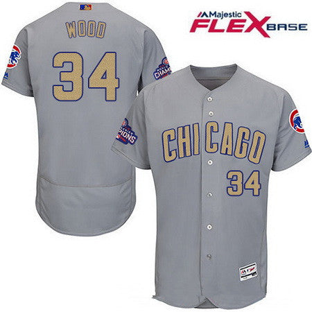 Kerry Wood #34 Chicago Cubs Majestic Mens 2017 World Series Champions Gold Limited Flex Base Jersey - Gray