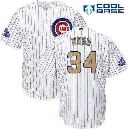 Kerry Wood #34 Chicago Cubs Majestic Mens 2017 World Series Champions Gold Limited Cool Base Jersey - White