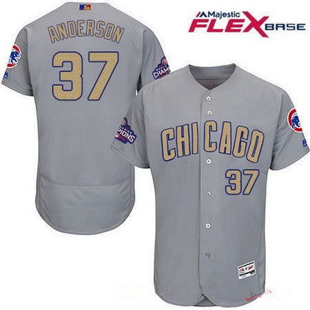 Brett Anderson #37 Chicago Cubs Champion Mens 2017 Gold Flexbase Authentic Jersey - Gray
