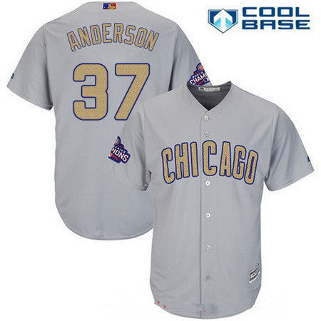Brett Anderson #37 Chicago Cubs Majestic Mens 2017 World Series Champions Gold Limited Cool Base Jersey - Gray