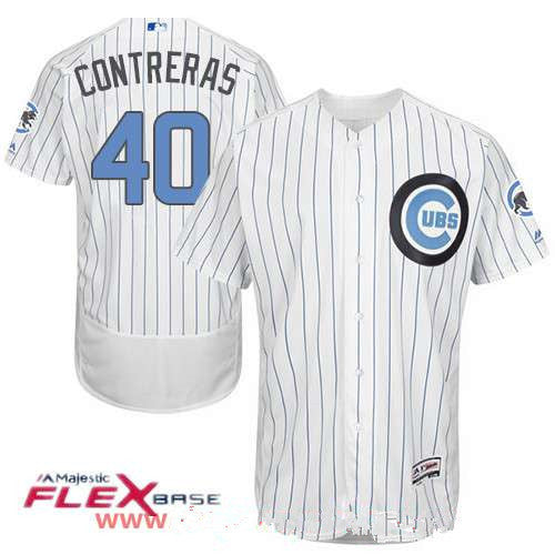 Willson Contreras #40 Chicago Cubs Majestic Mens Baby Blue Fathers Day Limited Flex Base Jersey - White