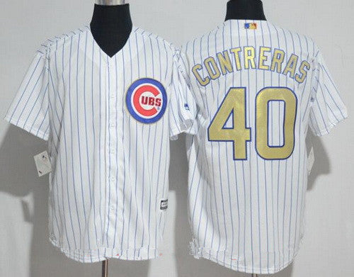 Willson Contreras #40 Chicago Cubs Majestic Mens 2017 World Series Champions Gold Limited Cool Base Jersey - White