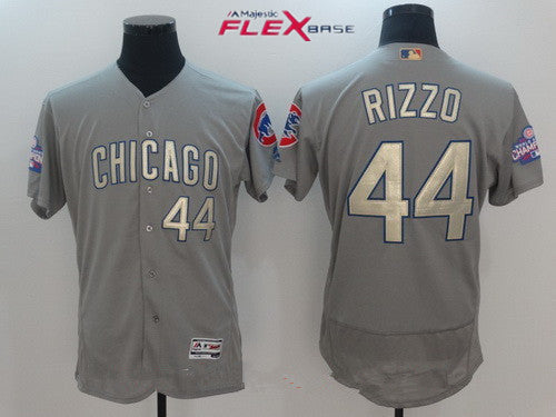 Anthony Rizzo #44 Chicago Cubs Majestic Mens 2017 World Series Champions Gold Limited Flex Base Jersey - Gray