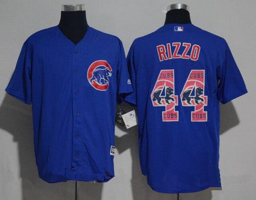 Anthony Rizzo #44 Chicago Cubs Majestic Mens Team Logo Ornamented Limited Cool Base Jersey - Royal Blue