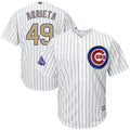 Jake Arrieta #49 Chicago Cubs Majestic Mens 2017 World Series Champions Gold Limited Cool Base Jersey - White