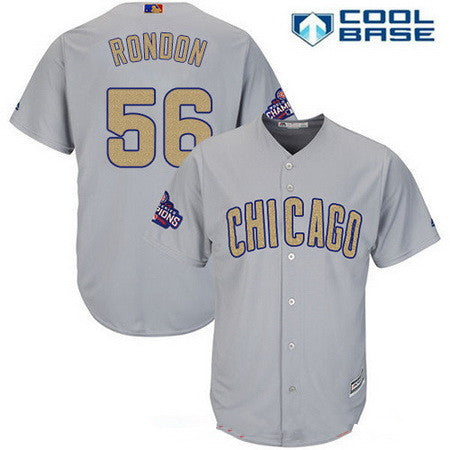 Chicago Cubs #56 Majestic Mens 2017 Hector Rondon World Series Champions Gold Limited Cool Base Jersey - Gray