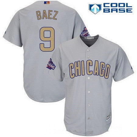 Javier Baez #9 Chicago Cubs Majestic Mens 2017 World Series Champions Gold Limited Cool Base Jersey - Gray