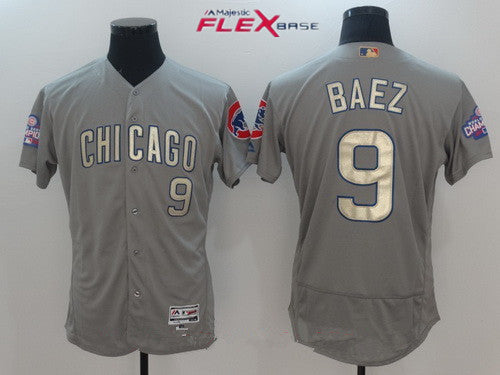 Javier Baez #9 Chicago Cubs Majestic Mens 2017 World Series Champions Gold Limited Flex Base Jersey - Gray