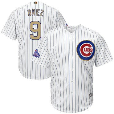 Javier Baez #9 Chicago Cubs Majestic Mens 2017 World Series Champions Gold Limited Cool Base Jersey - White