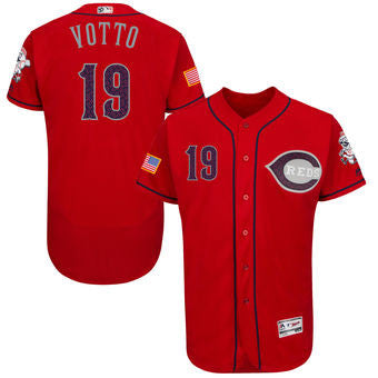 Joey Votto #19 Cincinnati Reds Majestic Mens Cincinnati Fashion Stars Stripes Flexbase Limited Player Jersey - Scarlet
