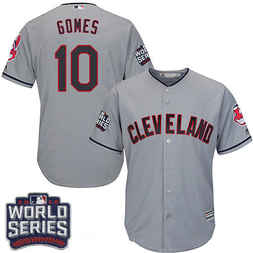 Cleveland Indians #10 Majestic Mens 2016 Yan Gomes Road World Series Patch Limited Cool Base Jersey - Gray