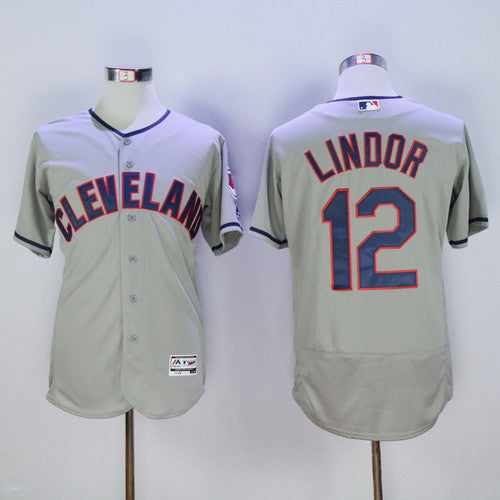 Francisco Lindor #12 Cleveland Indians Majestic Mens 2016 Road Flexbase Limited Baseball Jersey - Gray