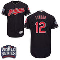 Francisco Lindor #12 Cleveland Indians Majestic Mens 2016 World Series Patch Limited Flex Base Jersey - Navy Blue