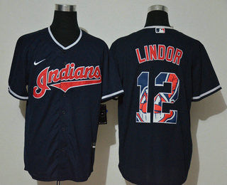 Francisco Lindor #12 Cleveland Indians Nike Mens Team Logo Limited Cool Base Jersey - Navy Blue