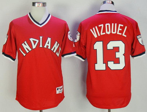 Cleveland Indians #13 Majestic Mens Omar Vizquel Retired Pullover Cooperstown Limited Cool Base Jersey - Red