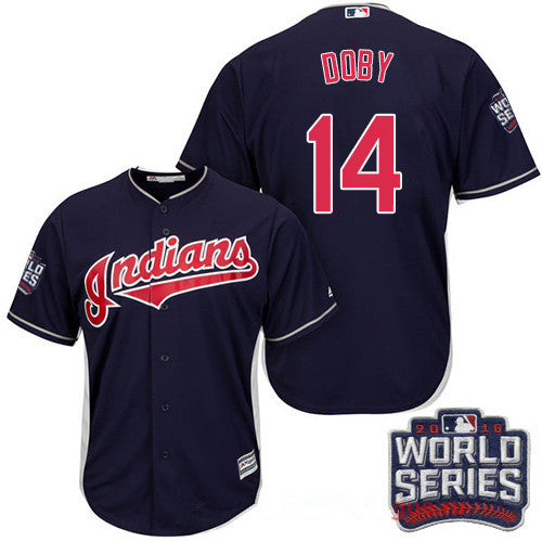 Larry Doby #14 Cleveland Indians Majestic Mens 2016 Alternate World Series Patch Limited Cool Base Jersey - Navy Blue