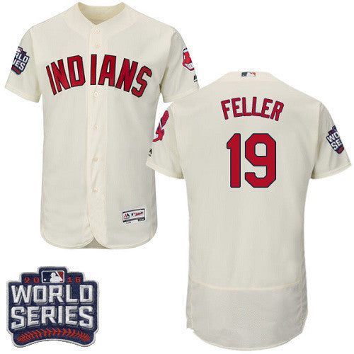 Bob Feller #19 Cleveland Indians Majestic Mens 2016 World Series Patch Limited Flex Base Jersey - Cream