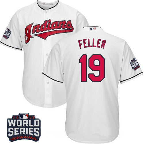 Bob Feller #19 Cleveland Indians Majestic Mens 2016 Home World Series Patch Limited Cool Base Jersey - White