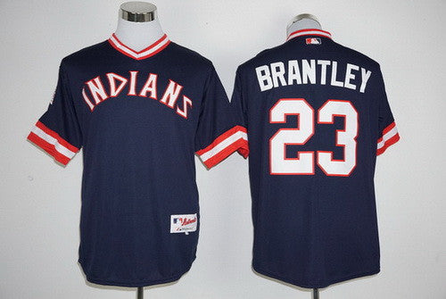 Michael Brantley #23 Cleveland Indians Majestic Mens 1976 Pullover Turn Back Clock Limited Jersey - Navy Blue