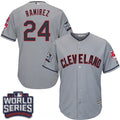 Manny Ramirez #24 Cleveland Indians Majestic Mens 2016 Road World Series Patch Limited Cool Base Jersey - Gray