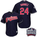 Manny Ramirez #24 Cleveland Indians Majestic Mens 2016 Alternate World Series Patch Limited Cool Base Jersey - Navy Blue