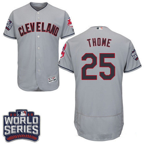 Jim Thome #25 Cleveland Indians Majestic Mens 2016 Road World Series Patch Limited Flex Base Jersey - Gray
