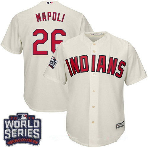 Mike Napoli #26 Cleveland Indians Majestic Mens 2016 Alternate World Series Patch Limited Cool Base Jersey - Cream