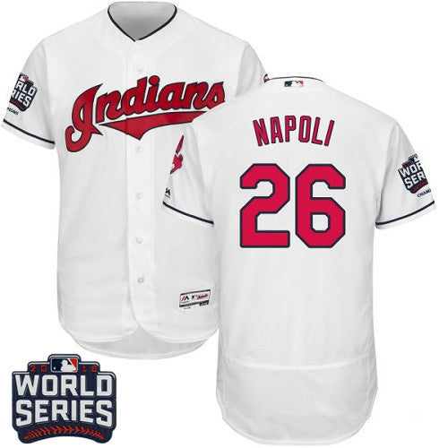 Mike Napoli #26 Cleveland Indians Majestic Mens 2016 Home World Series Patch Limited Flex Base Jersey - White