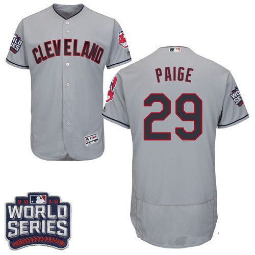 Cleveland Indians #29 Majestic Mens 2016 Satchel Paige Road World Series Patch Limited Flex Base Jersey - Gray