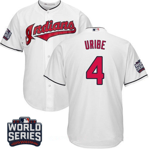 Juan Uribe #4 Cleveland Indians Majestic Mens 2016 Home World Series Patch Limited Cool Base Jersey - White