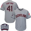 Carlos Santana #41 Cleveland Indians Majestic Mens 2016 Road World Series Patch Limited Cool Base Jersey - Gray