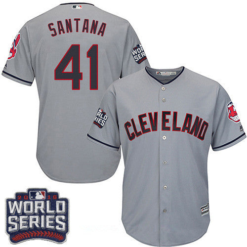 Carlos Santana #41 Cleveland Indians Majestic Mens 2016 Road World Series Patch Limited Cool Base Jersey - Gray