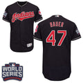 Trevor Bauer #47 Cleveland Indians Majestic Mens 2016 World Series Patch Limited Flex Base Jersey - Navy Blue