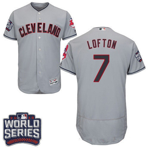 Kenny Lofton #7 Cleveland Indians Majestic Mens 2016 Road World Series Patch Limited Flex Base Jersey - Gray